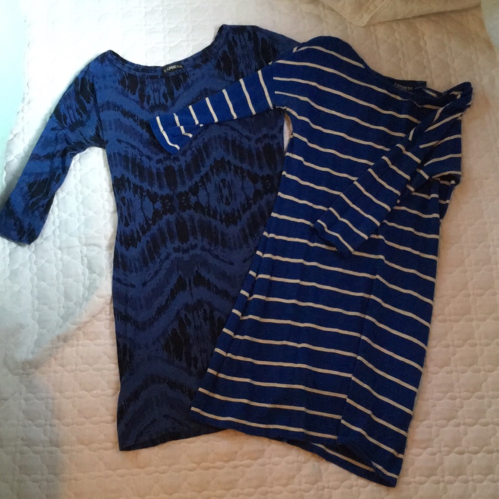 Express Blue ikat and blue striped dress sz. small
